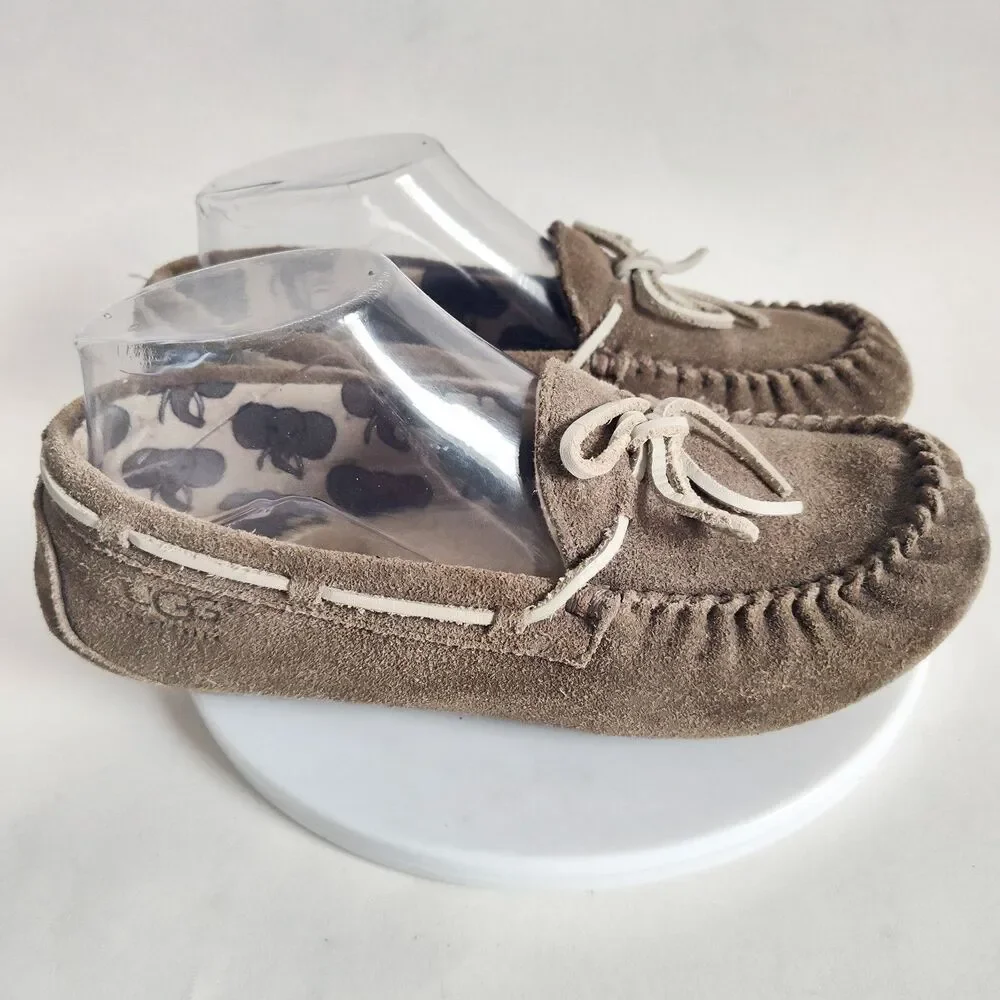 UGG Kids Gray Suede Faux Fur‎ Ryder Jungle Moccasin Slippers 1005160K US Size 4